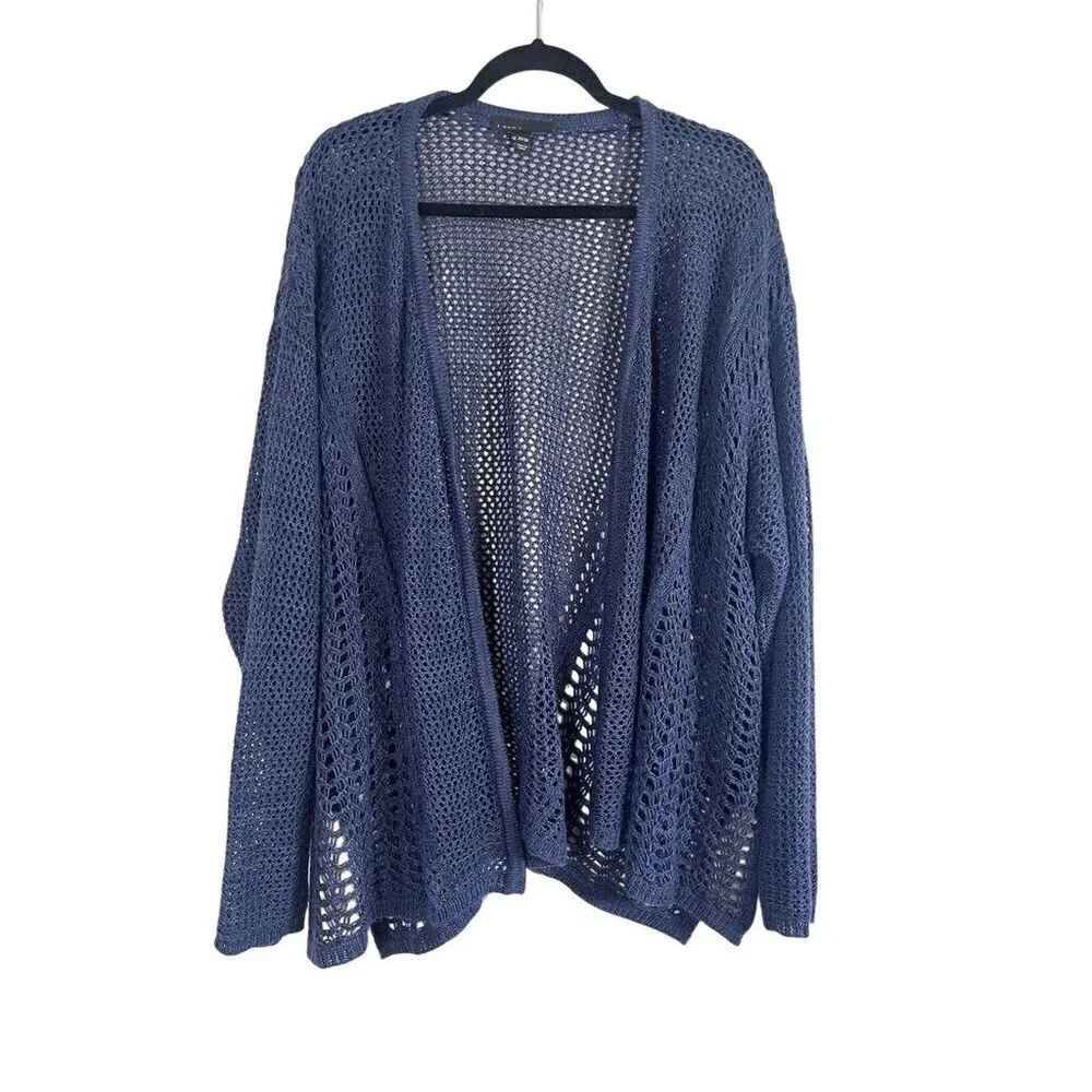 Lane Bryant Sweater Women 22 Blue Knit Beach Neutral Coverup Summer Office Cozy